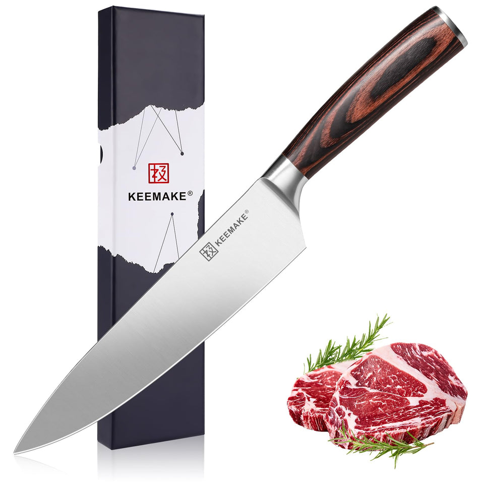 KEEMAKE Chef Knife 8-inch blade for precise slicing in home kitchens.