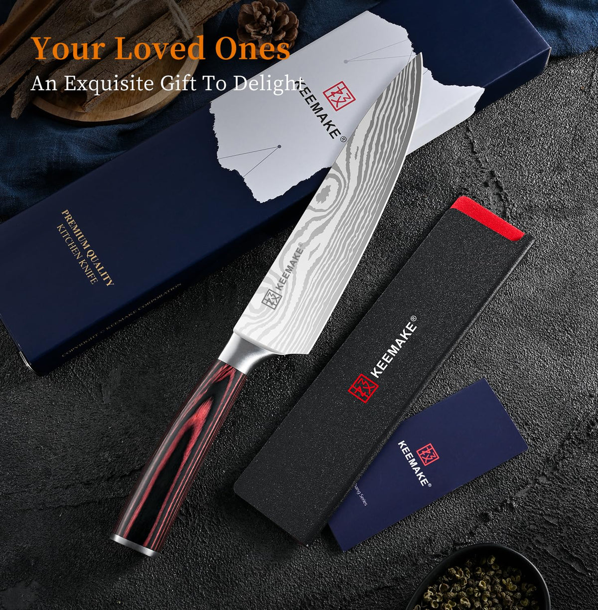 KEEMAKE chef knife gift box included, ready for gifting.
