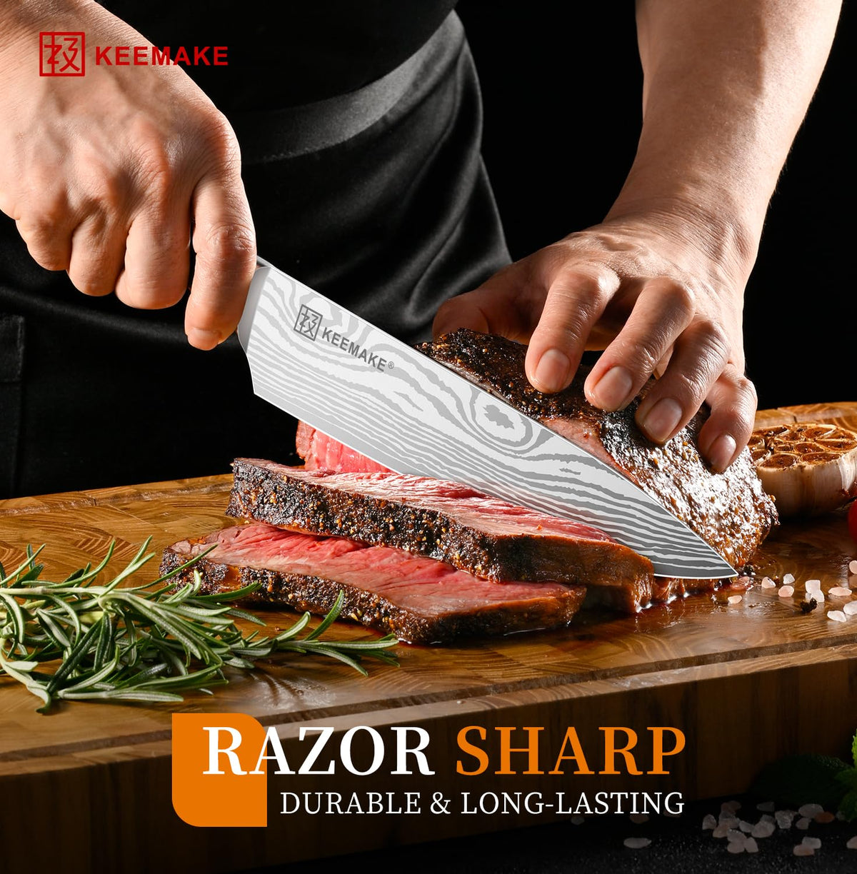 KEEMAKE chef knife handle ergonomic design for comfortable prep.