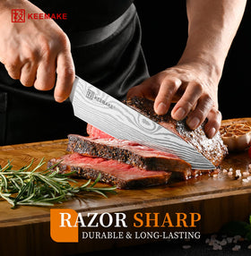 KEEMAKE chef knife handle ergonomic design for comfortable prep.