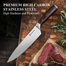 KEEMAKE Chef Knife guiding grip reduces fatigue during chopping.