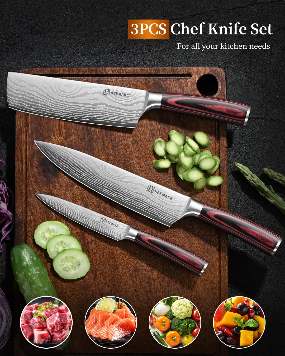 KEEMAKE gift box includes the 3-piece knife set for gifting