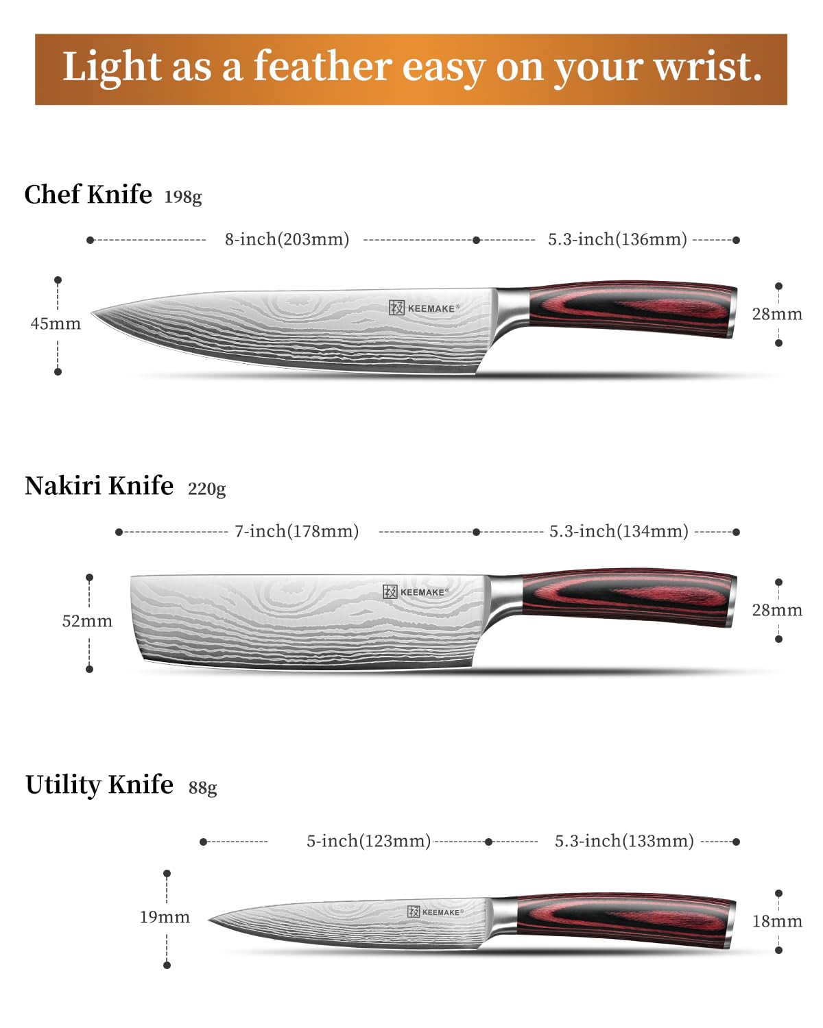 KEEMAKE high carbon stainless steel offers durability and edge retention