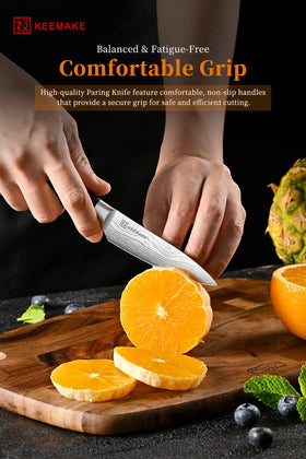 KEEMAKE paring knife edge close up showing long lasting sharpness