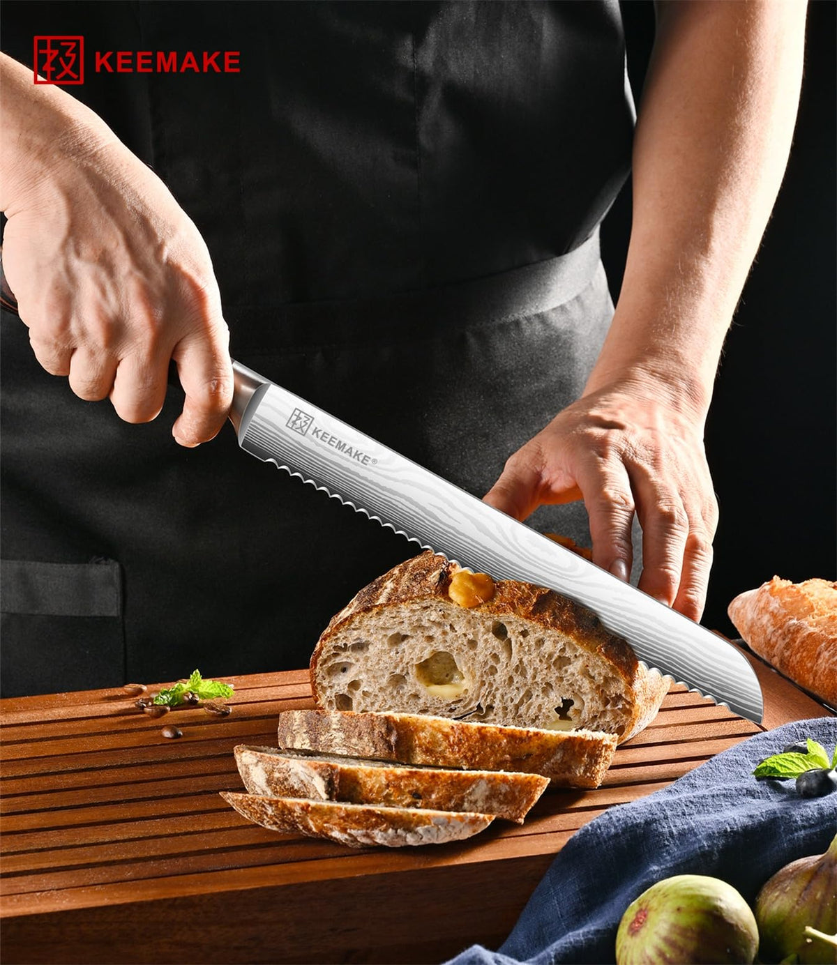 KEEMAKE sourdough knife penetrating crust without crushing interior.