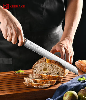 KEEMAKE sourdough knife penetrating crust without crushing interior.