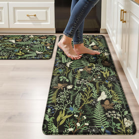 Keensoft botanical kitchen rug front view adds stylish leaf decor and soft padding.