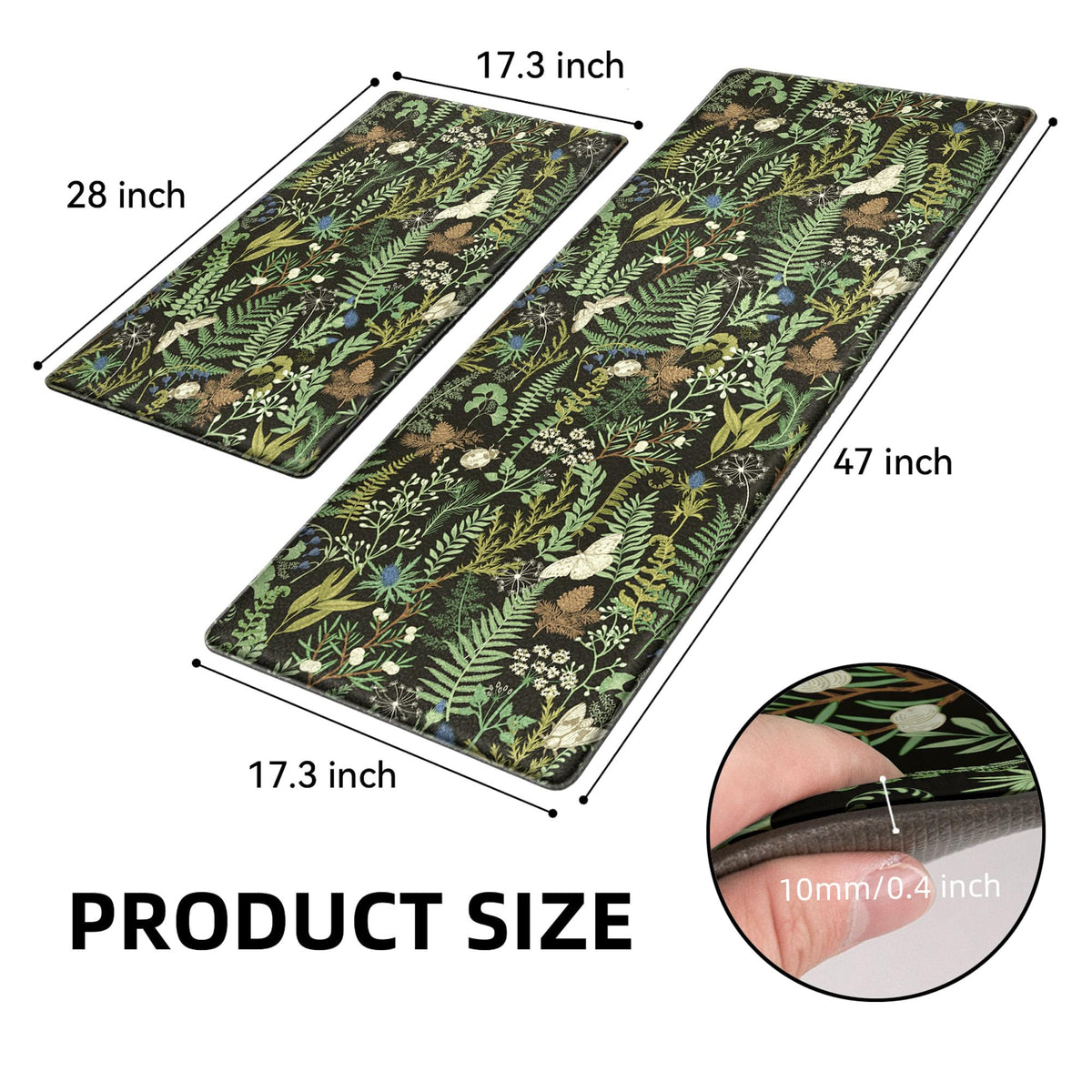 Keensoft botanical kitchen rug 17-3x47 front view provides extended coverage and comfort.