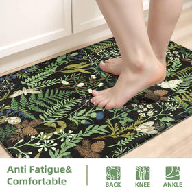 Keensoft botanical kitchen rug waterproof PVC material resists spills for easy cleanup.