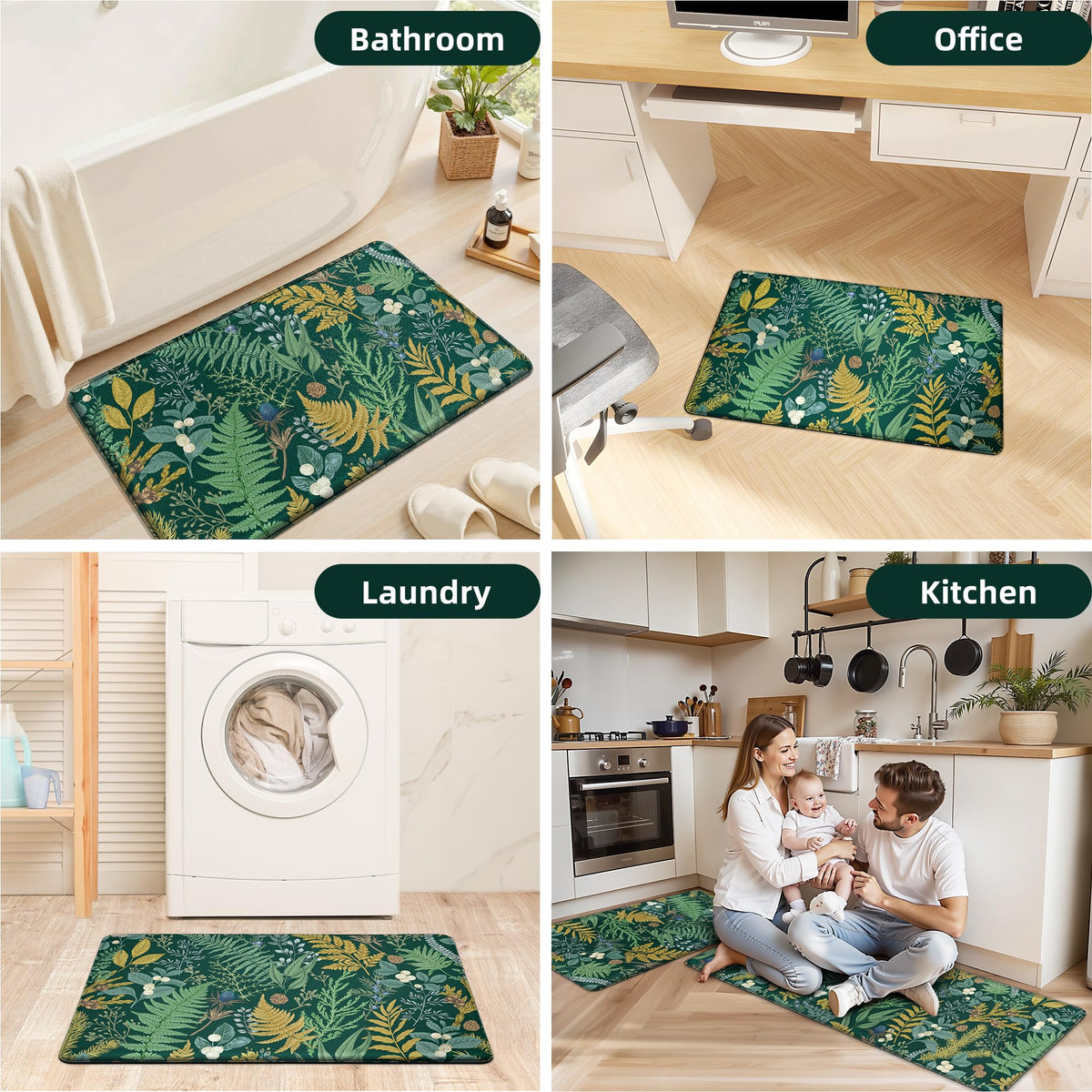 Keensoft green leaf pattern adds stylish kitchen decor.