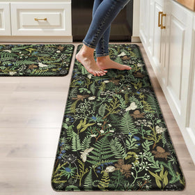 Keensoft plant leaf botanical kitchen rug 17x28 provides soft support for long cooking tasks.