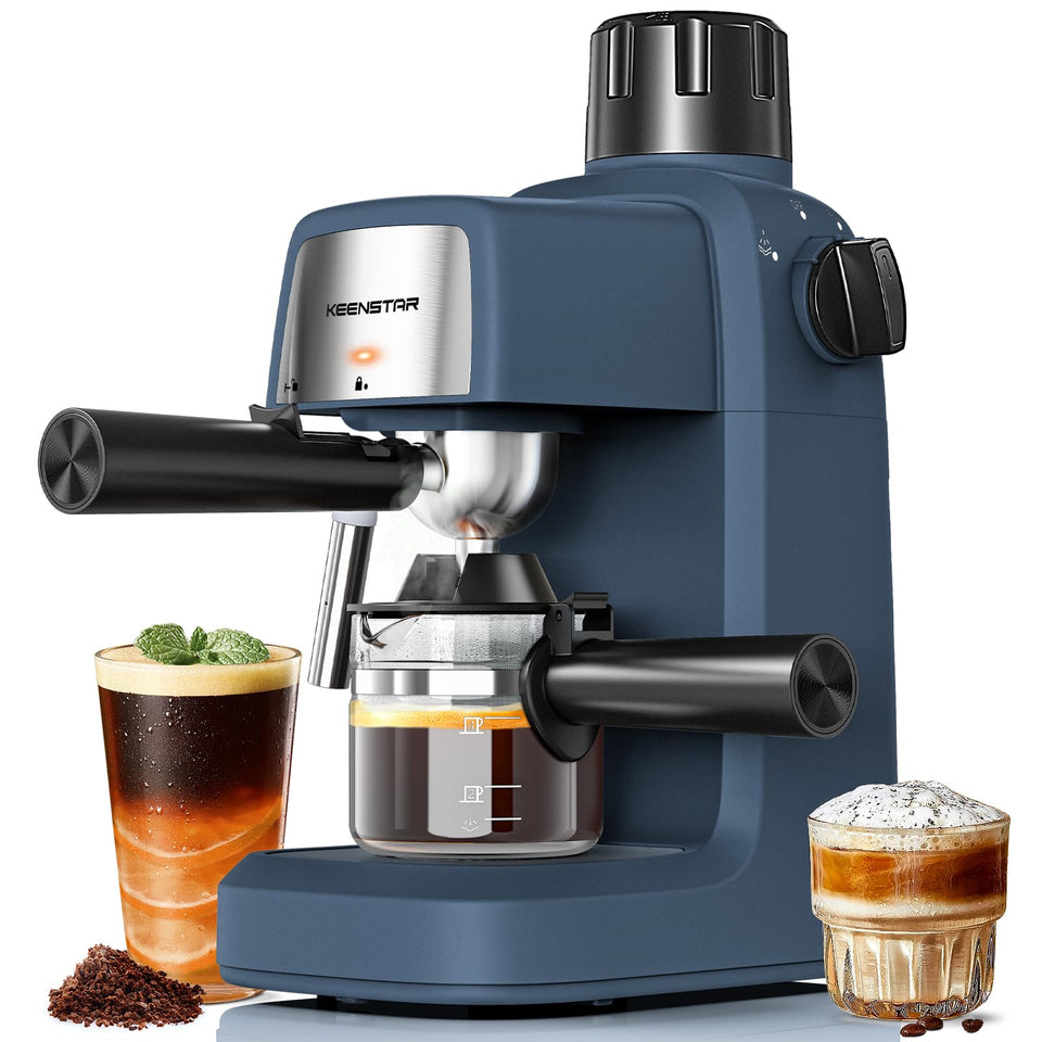 KEENSTAR espresso machine front view showing compact size and quick brewing.