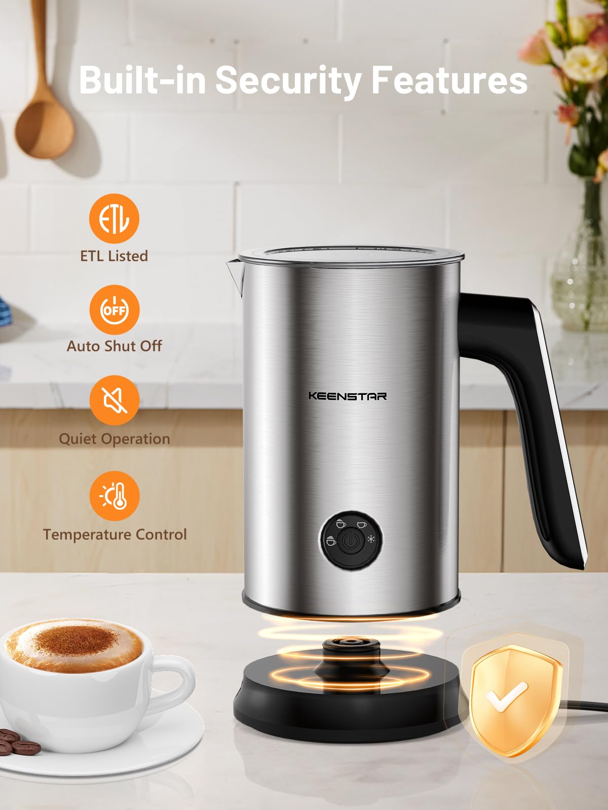 Frother with temperature controls by KEENSTAR ensures consistent foam temps.