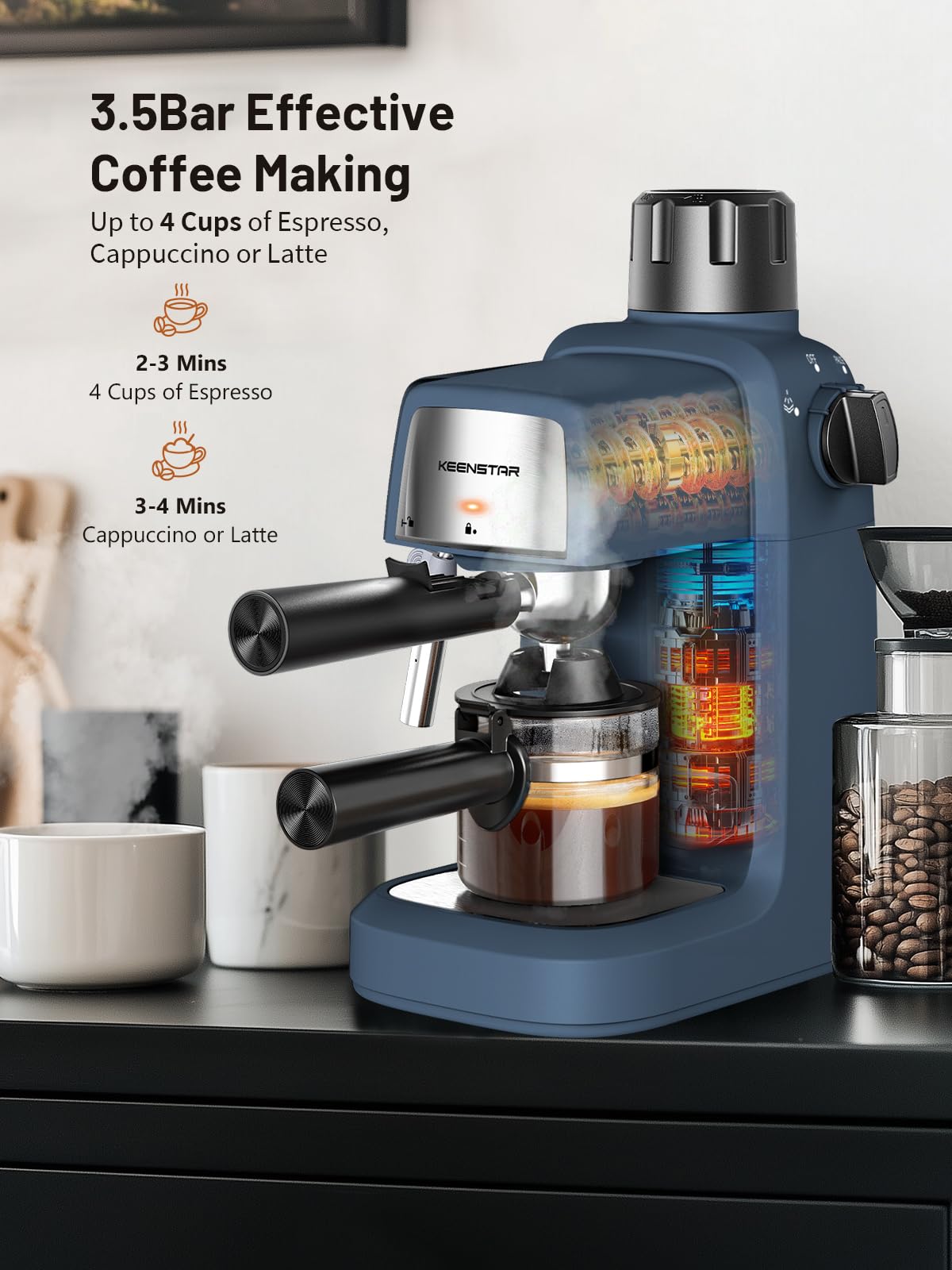 KEENSTAR steam wand in action creates rich micro-foam for cappuccinos.