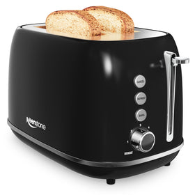 Keenstone 2-slice retro toaster front view showing even browning and safety design.