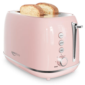 Keenstone 2-Slice Toaster retro pink front view for quick, even toasting.
