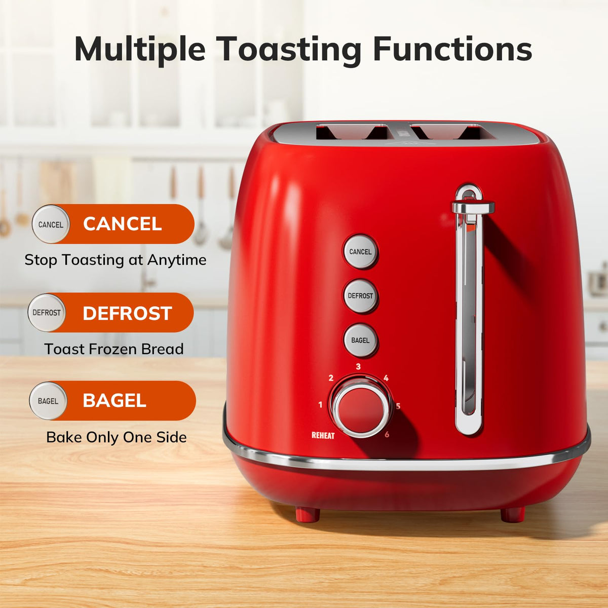 Keenstone retro toaster side angle showing extra-wide slots for thick bread