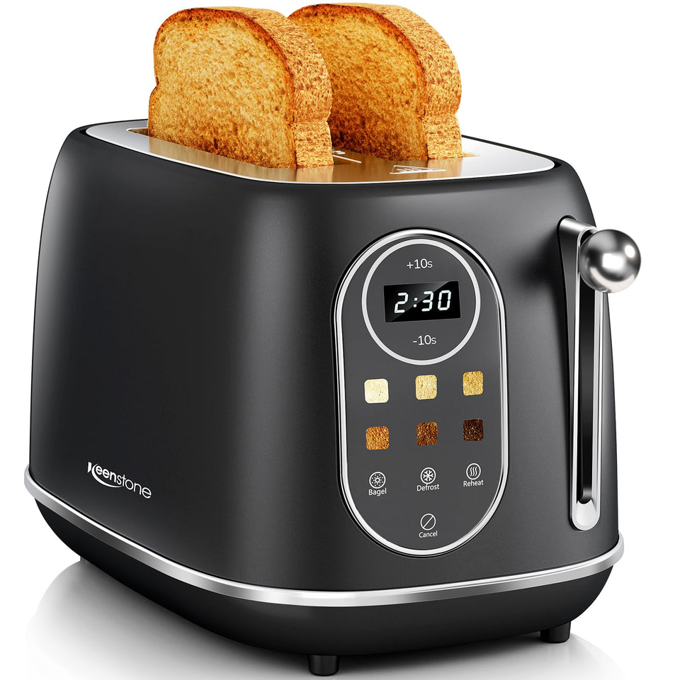 Keenstone smart touch toaster front view with retro stainless steel finish for precise browning.