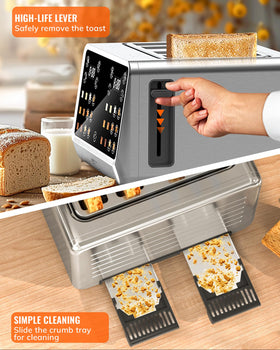 Keenstone stainless steel interior with removable crumb tray for easy cleaning