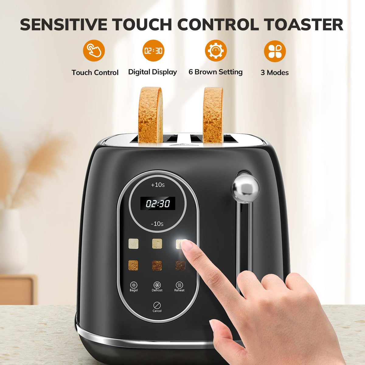 Stainless steel retro design on Keenstone toaster adds a stylish kitchen focal point.
