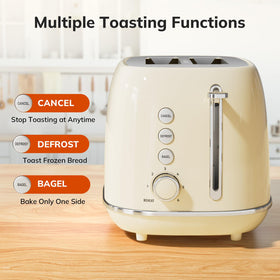 Keenstone beige toaster using defrost mode to soften frozen bread.