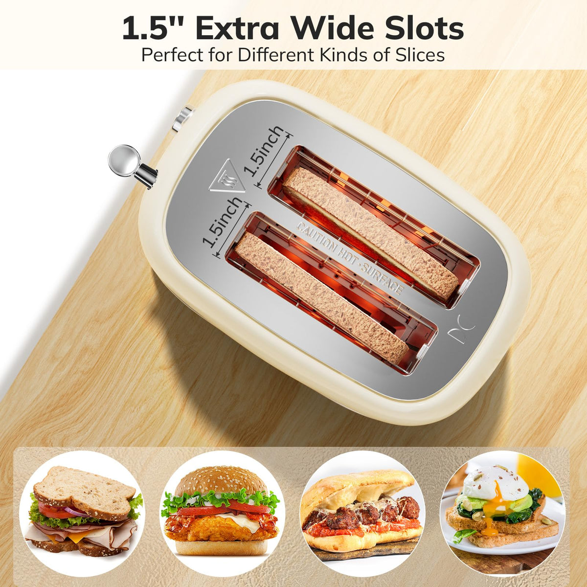 Keenstone beige toaster with extra-wide slots for thick breads.