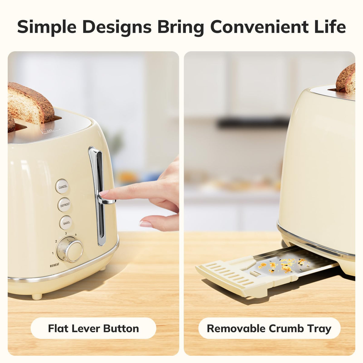 Keenstone 2-Slice Beige Toaster offers six browning levels for customization.