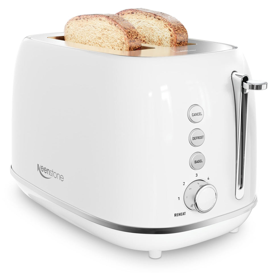 Keenstone 2-slice wide-slot toaster for even browning on thick bread.