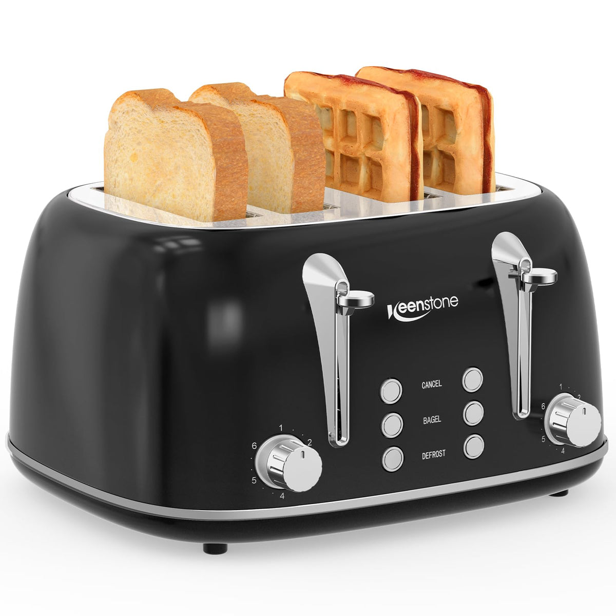 Keenstone 4-slice toaster with dual control zones for customized toasting.