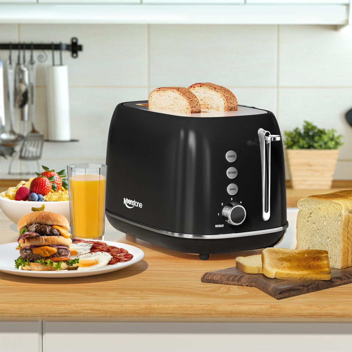 Keenstone toaster bagel, defrost and cancel functions for flexible toasting.