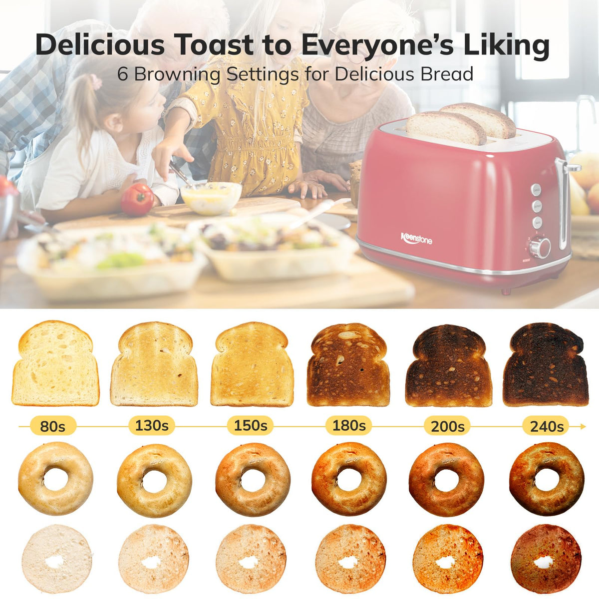 Keenstone toaster bagel function in action for crisp bagels