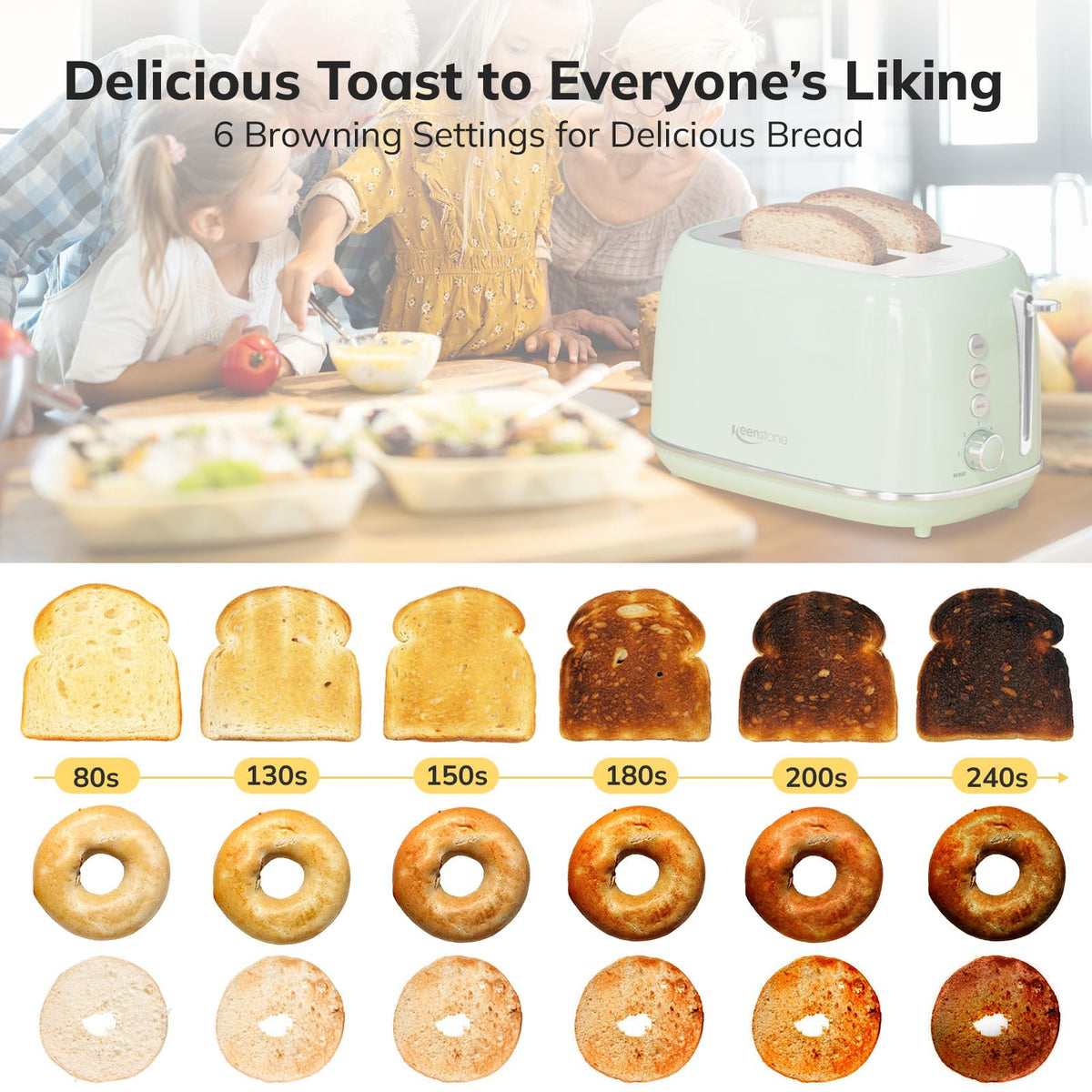 Keenstone toaster control panel green highlights for easy mode selection