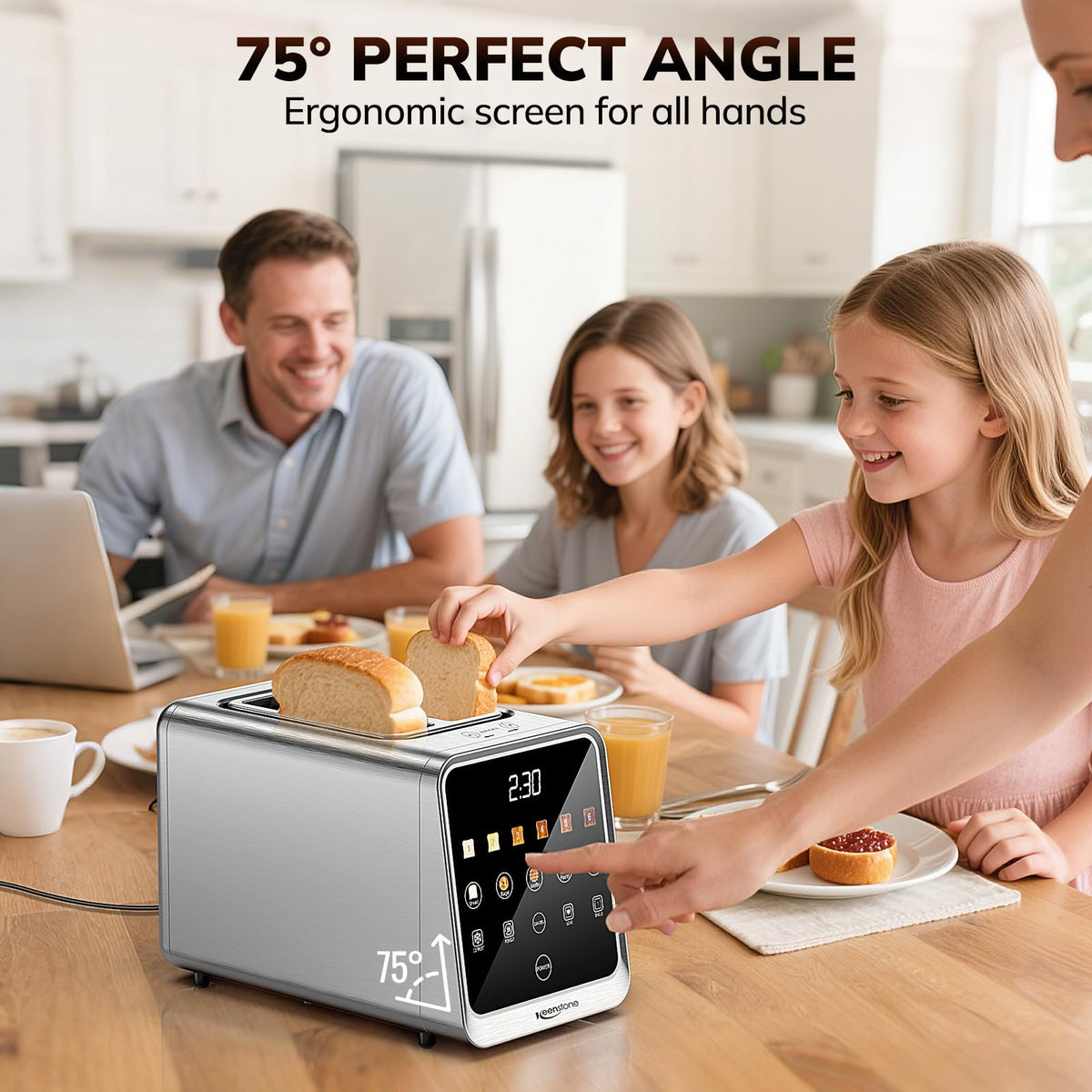Keenstone Toaster ErgoView display shows large icons for quick toasting