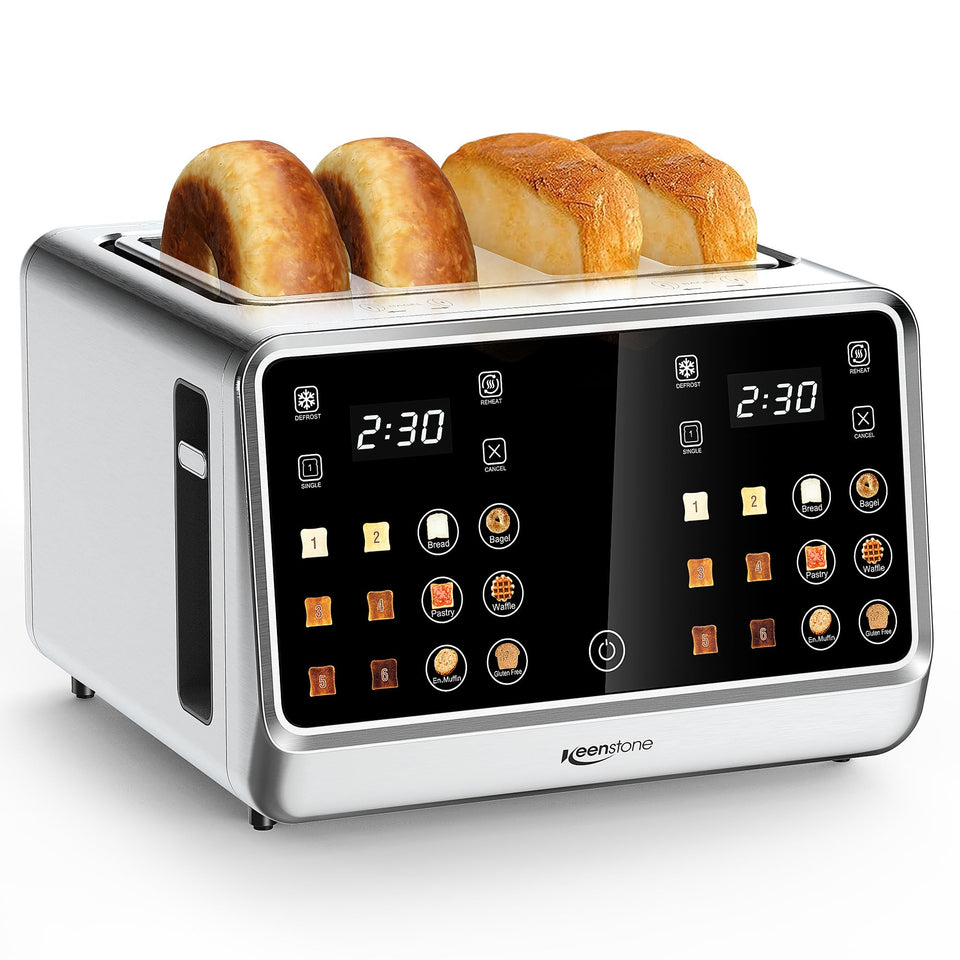 Keenstone four-slice toaster TiltControl display enables ergonomic, easy operation during busy mornings.