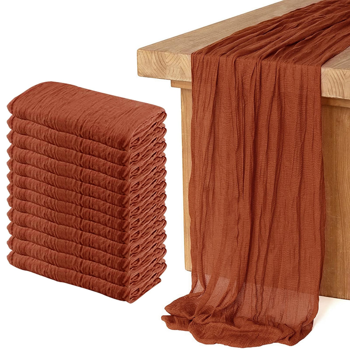 Keepshowing cheesecloth table runner 12-pack in terracotta, ideal for large tables.