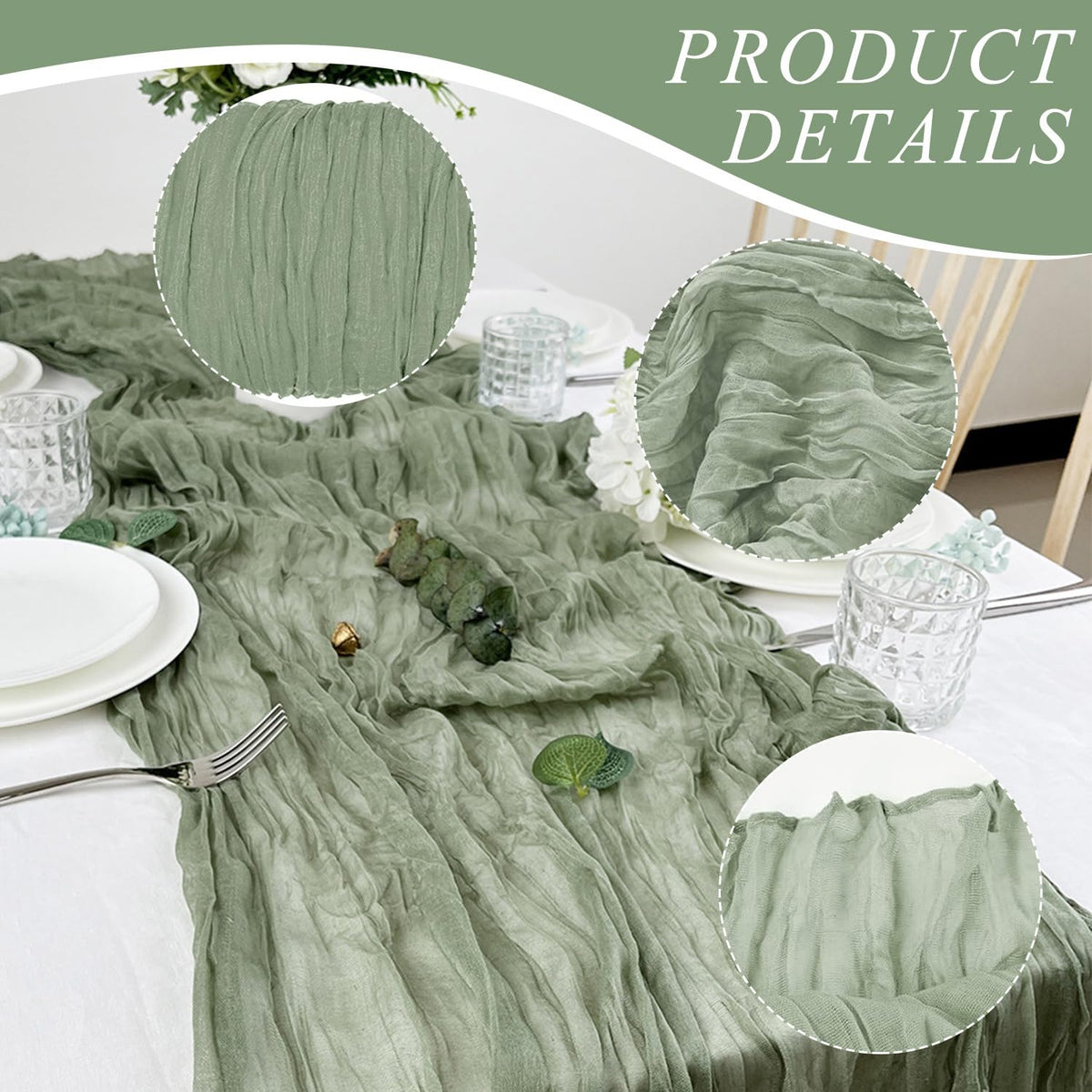 Keepshowing reusable cheesecloth table runner for elegant event styling.