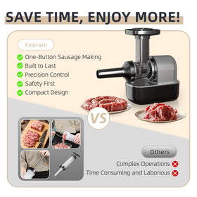 Keerain sausage stuffer meatball head shapes uniform meatballs.