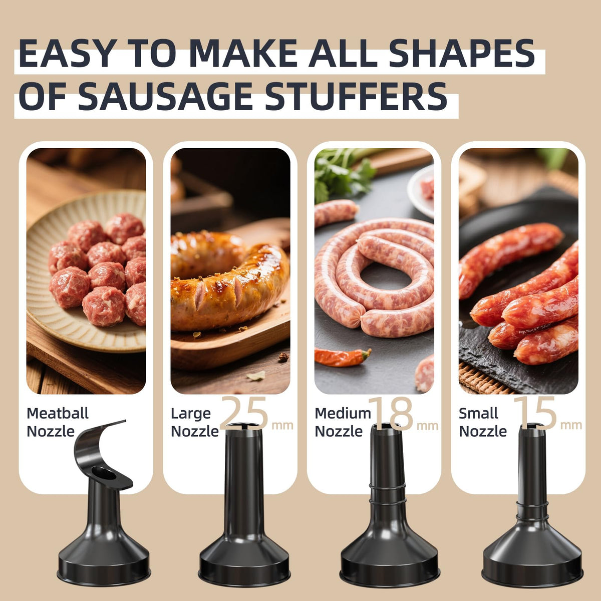 Keerain sausage stuffer with three tubes for versatile stuffing options.