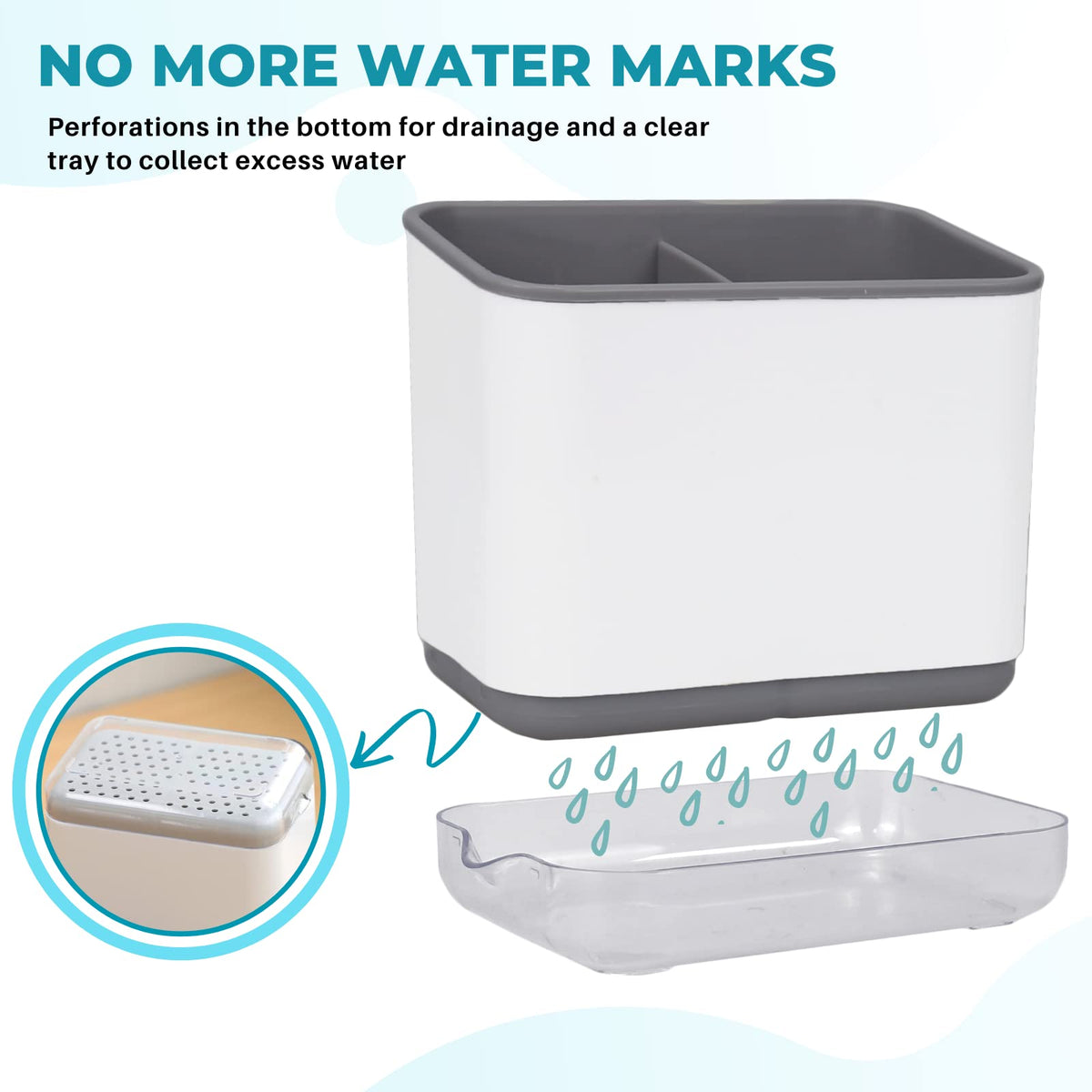 KeFanta perforated bottom drains water to keep the counter dry.