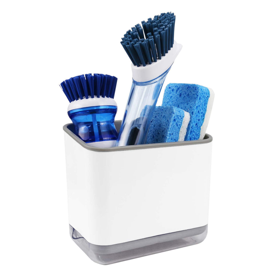 KeFanta sink counter caddy with three compartments keeps brushes, sponges organized and dry.