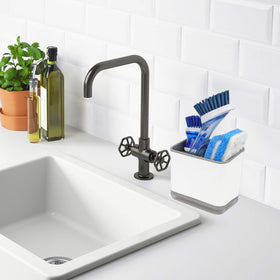 KeFanta sink organizer with brush slots keeps long-handled tools upright for quick drying.