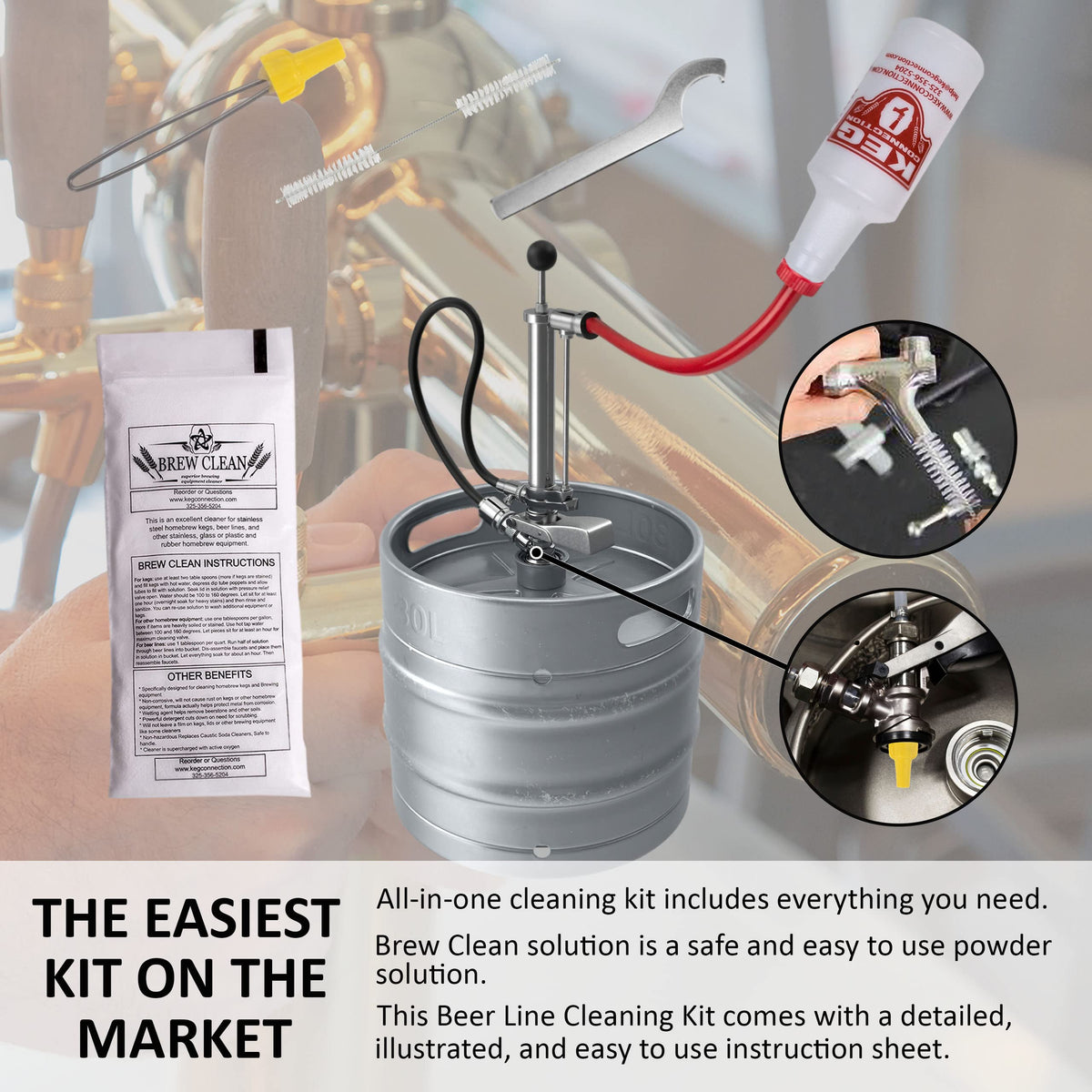 Kegconnection Faucet brush reaches tight spots for thorough scrubbing.