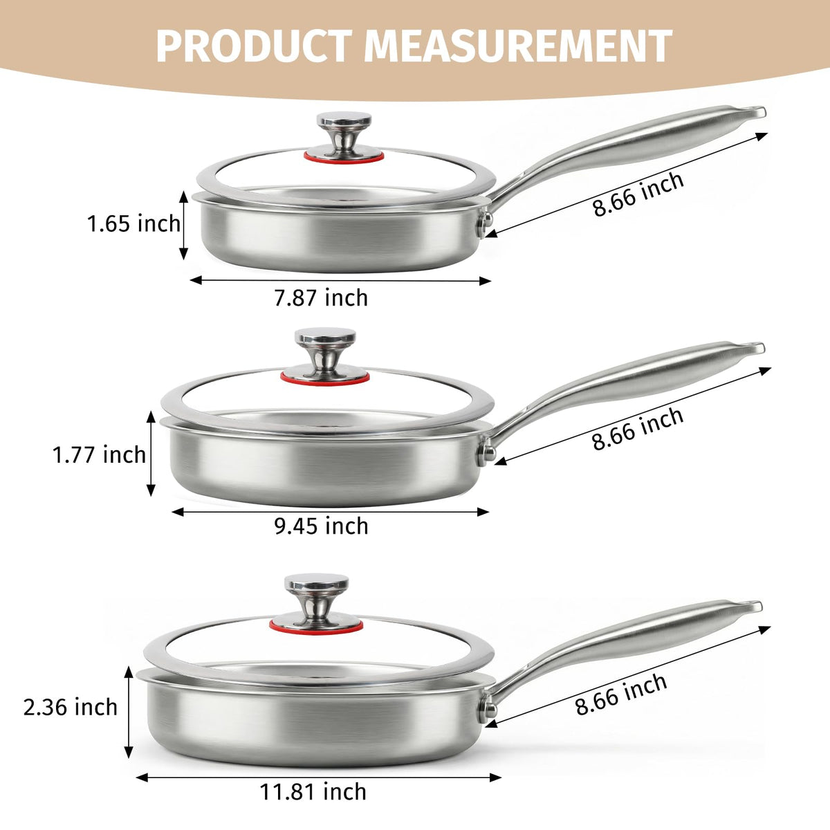 KEGDAN tri-ply 10-inch frying pan with lid for versatile cooking