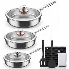 KEGDAN tri-ply 8-inch frying pan with lid for even heat and safe handling