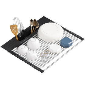 KEGFRES roll-up rack over sink in stainless steel surface for efficient dish drying