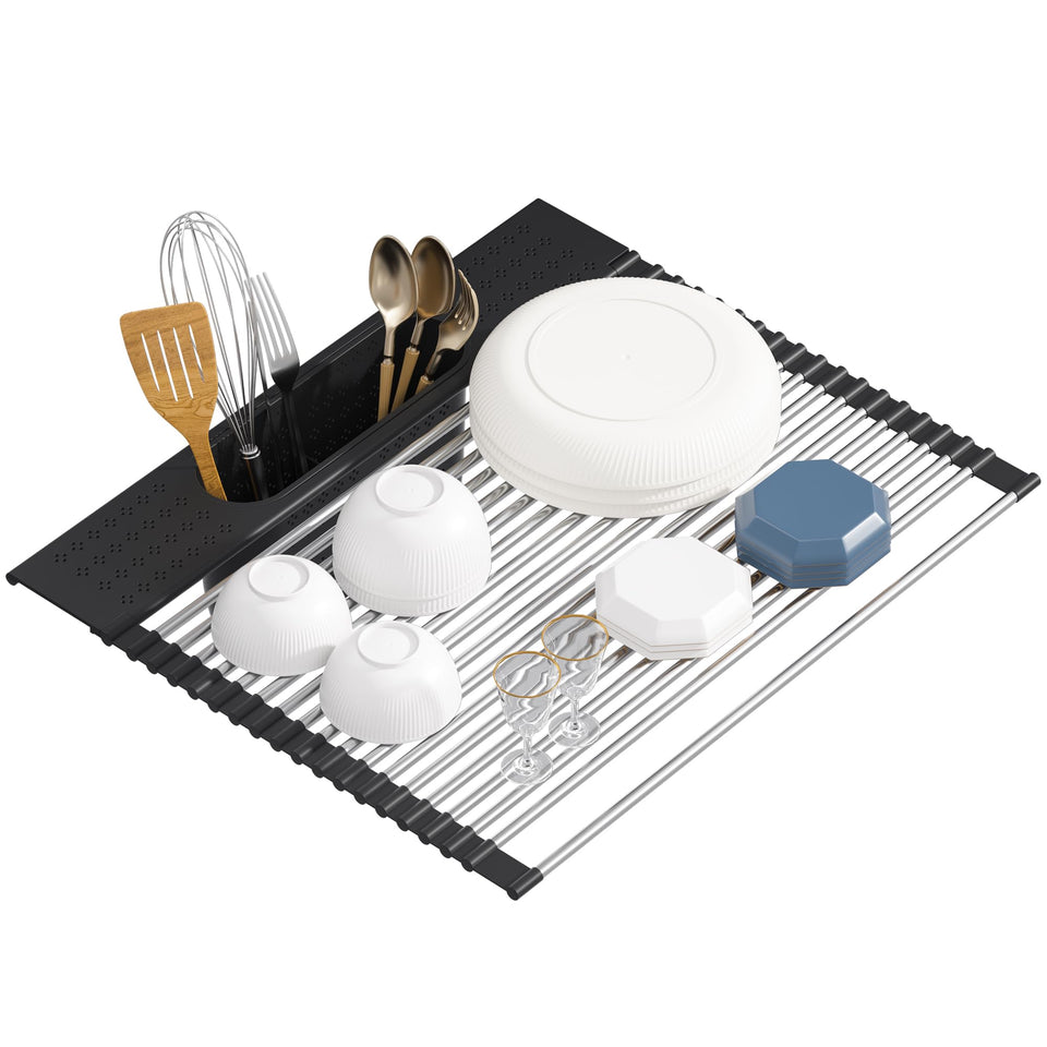 KEGFRES roll-up rack over sink in stainless steel surface for efficient dish drying