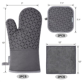 KEGOUU oven mitts grey back view showing quilted cotton lining