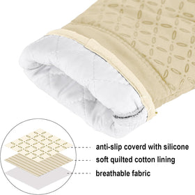 KEGOUU 500°F heat resistant oven mitts protect hands during cooking.