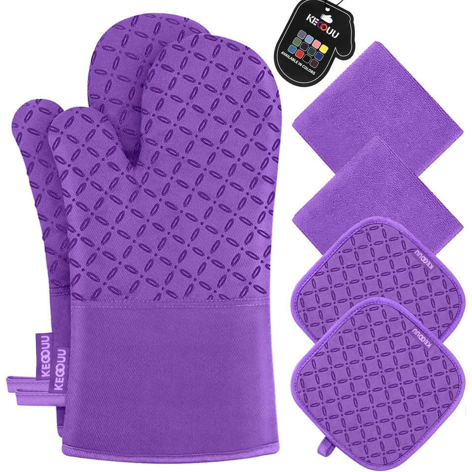 KEGOUU oven mitts with non-slip silicone for secure grip during hot cooking