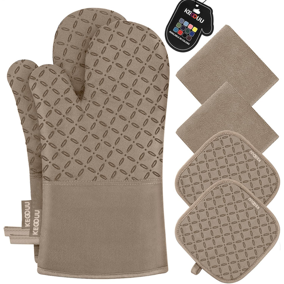 KEGOUU oven mitts with non-slip silicone grip for safe handling of hot pans
